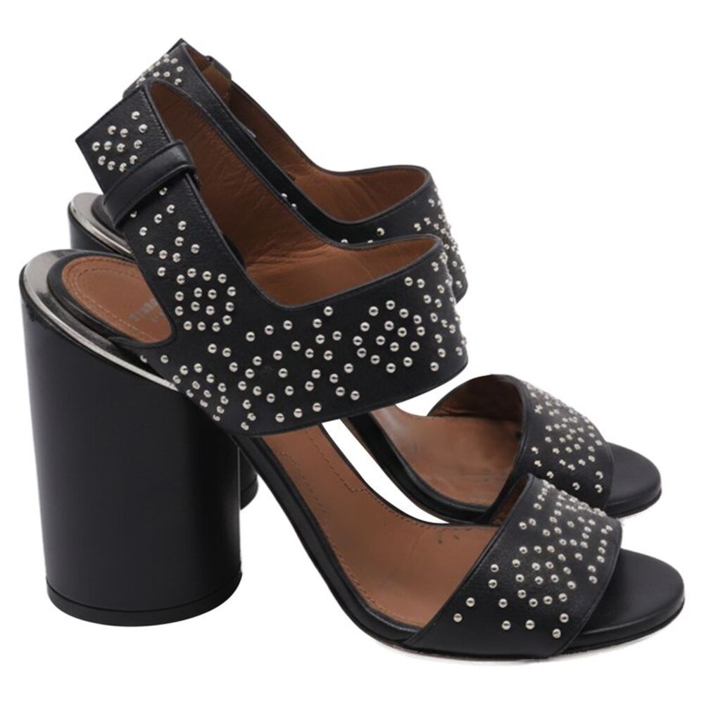 Givenchy Studded Ankle Strap Block-Heel Sandals in Black Leather